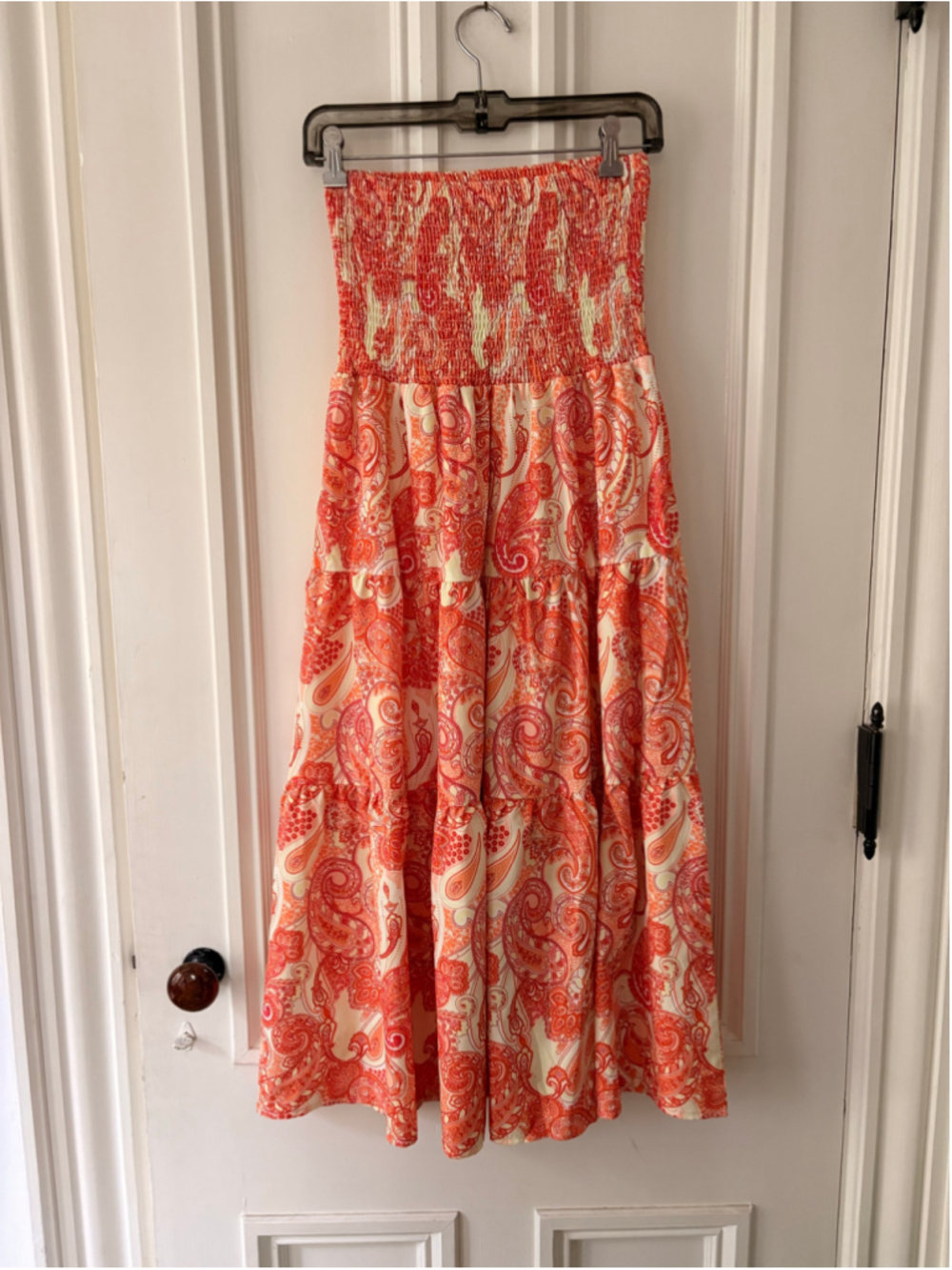 SHEIN Strapless Dress Orange Beige Paisley Size S